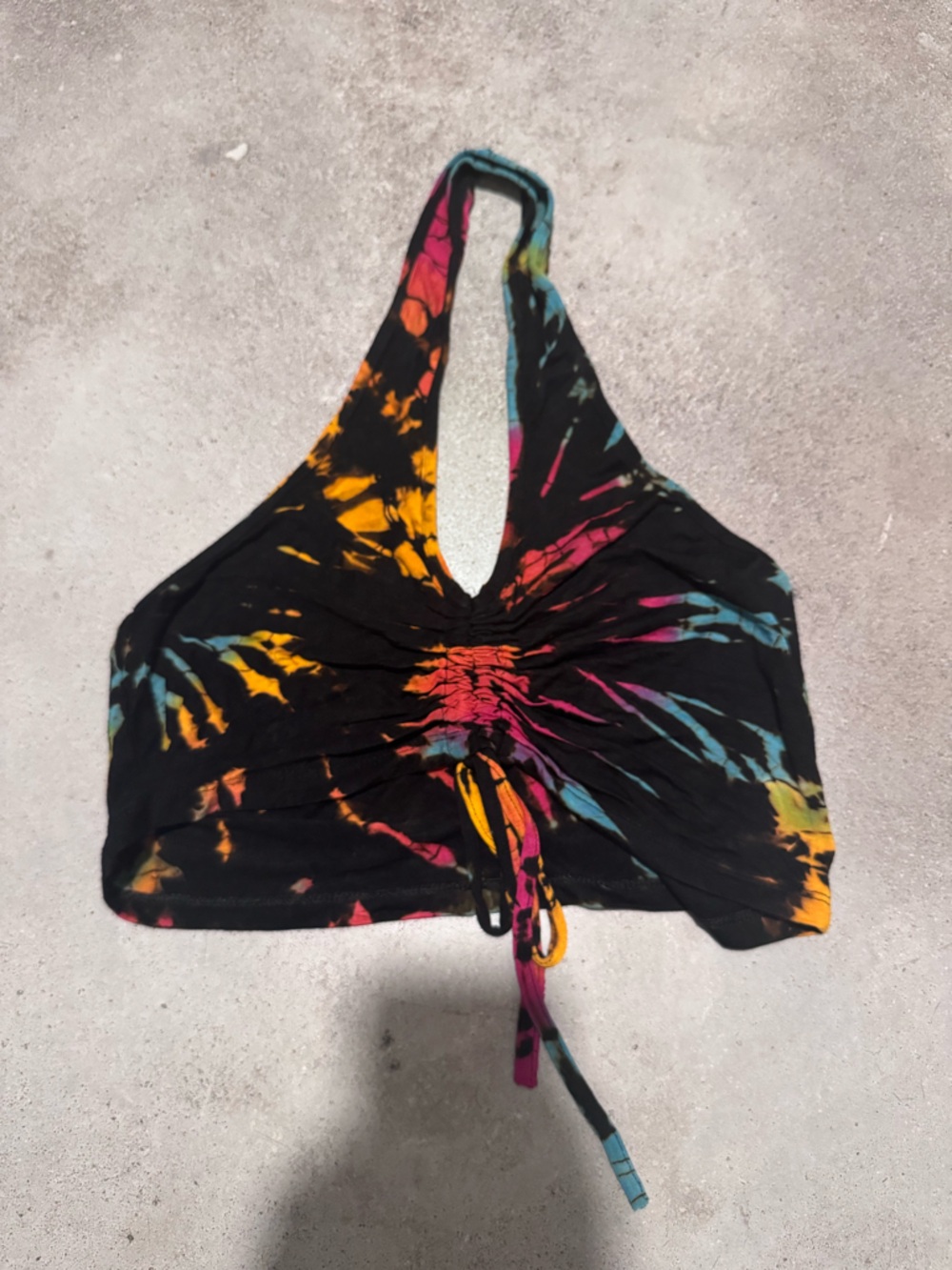 Black Tie-Dye Halter Top with Multicolor Burst